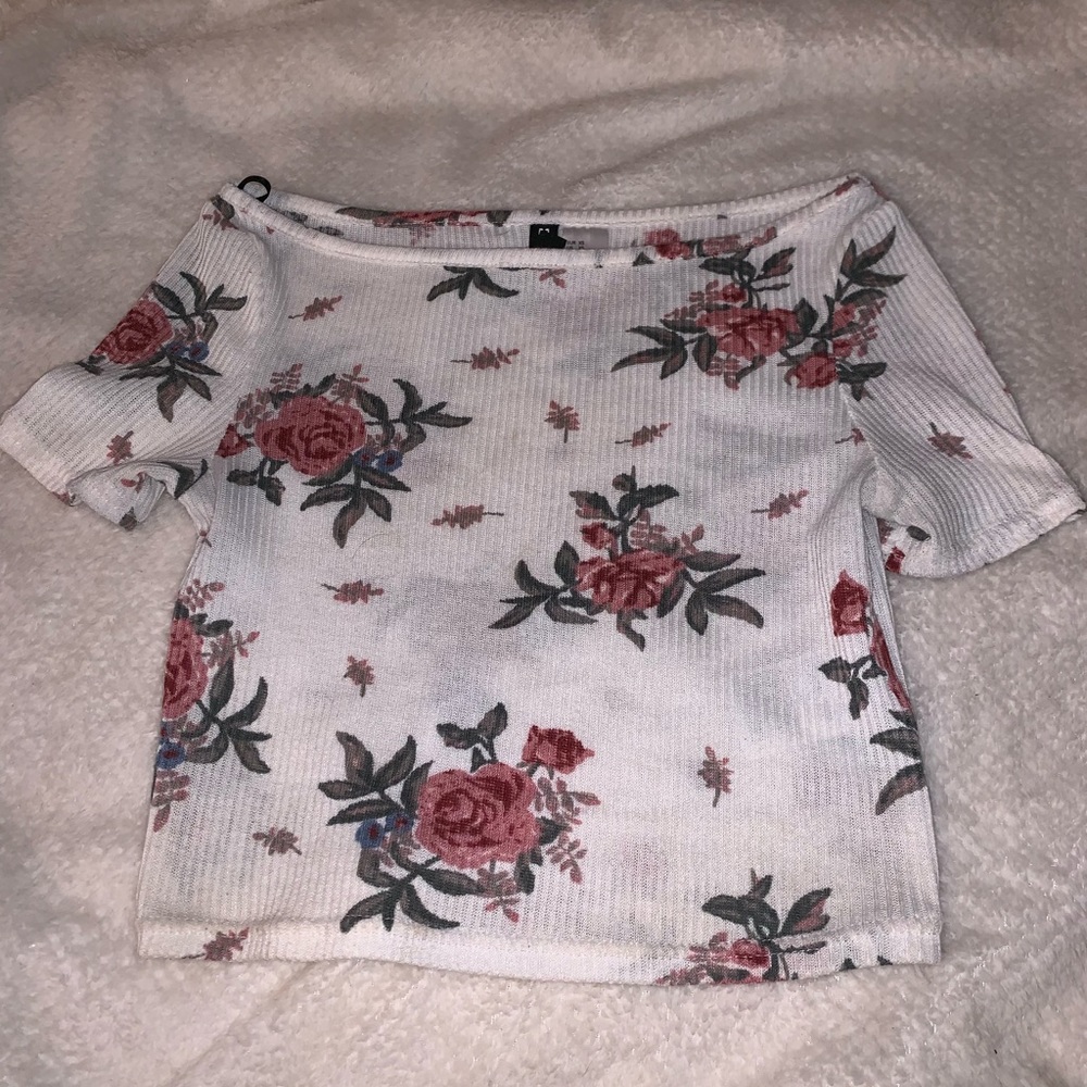 floral white-pink crop top H&M